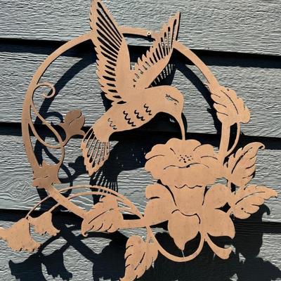 Metal Hummingbird And Flower Outdoor Fence Wall Art