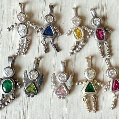 (9) Sterling Silver & Birthstone Charms - Boys - Girls - Angels - Total Weight 17.7 Grams 