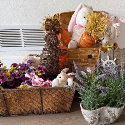 Easter Lot - Baskets, Faux Plants, Stuffed Animals, And More