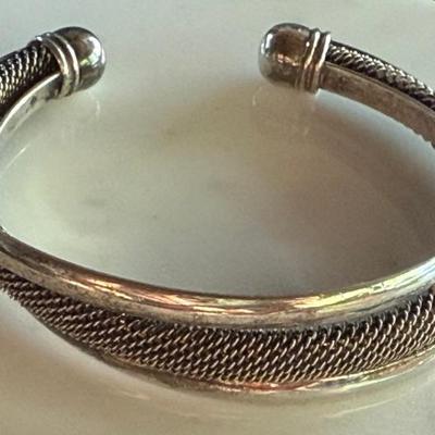 Vintage Sterling Silver Mesh Bangle Bracelet - 28.4 Grams