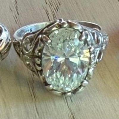 (3) Vintage Sterling Silver & Clear CZ Stone Rings Size 9 - Weight  15.7 Grams
