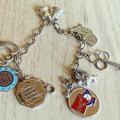 Vintage 7 Inch Sterling Silver Charm Bracelet With Assorted Charms - (3) Charms Are Sterling Silver 