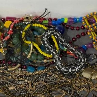 Vintage Jewelry Lot With Stretch Bead Bracelets, Necklaces, Hair Clip And More