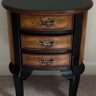 Tole Painted 3 Drawer Oval Side Table