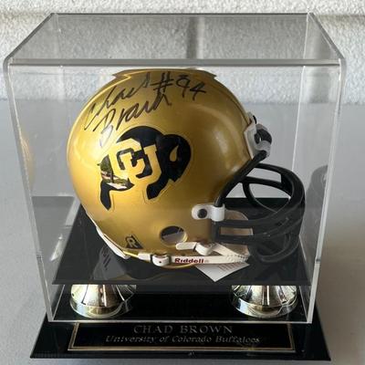 CU Buffalos Chad Brown No. 94 Autographed Miniature Helmet With Plexy Display Case