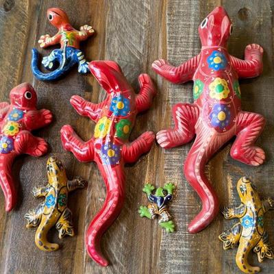 (7) Mexico Talavera Pottery Gecko Patio Wall Art