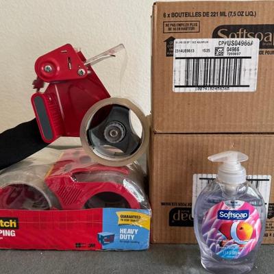 (12) Bottles Of Soft Soap, Package Of Scotch Packing Tape And Scotch Tape Roller