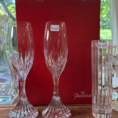 Baccarat Crystal glasses, vases and decor.