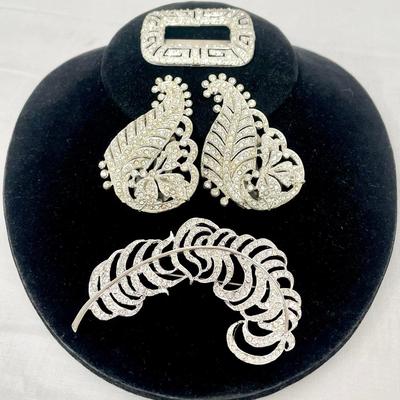 Kenneth Jay Rhinestone Feather Brooch & More