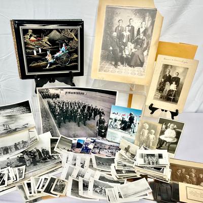 Vintage Japanese MOP (Mother of Pearl) Photo Album & Black And White Prints Korean War