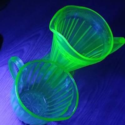 Uranium Glassware & Pressed Green Glass Hurricane Base
