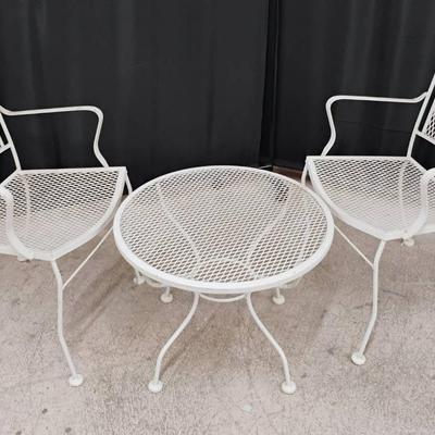 Metal Patio Table And Two Metal Patio Chairs 