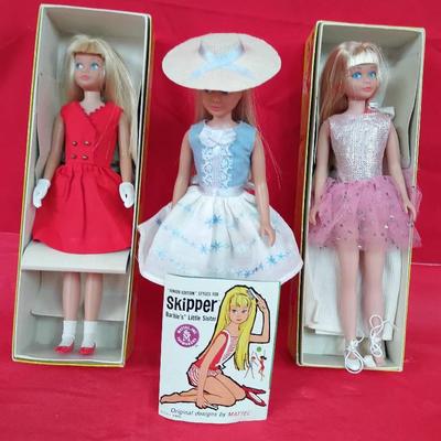 Trio Of Vintage Mattel "Skipper" Dolls W/ Gold Label Variant And More
