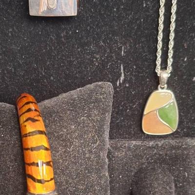 Sterling Silver "B" Concave Slide Pendant, Milor Orange Tiger Stripe Bracelet, And More 