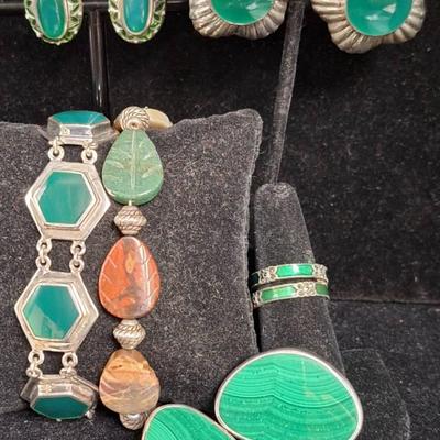 Vintage Sterling Silver 3 Clip On Earrings, 2 Bracelets, And 2 Rings