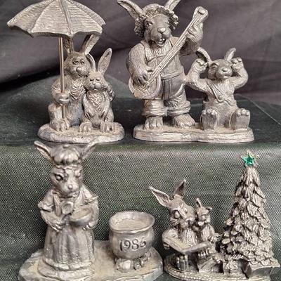 4 Vintage Hand Crafted And Signed Michael Ricker Pewter Rabbits