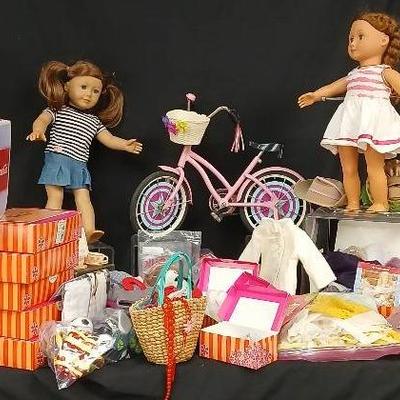 American Girl Dolls w Bike + Many Accessories 