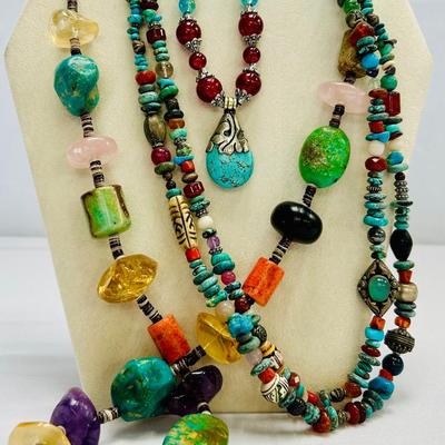 Trio of Turquoise and Precious Stone Necklaces