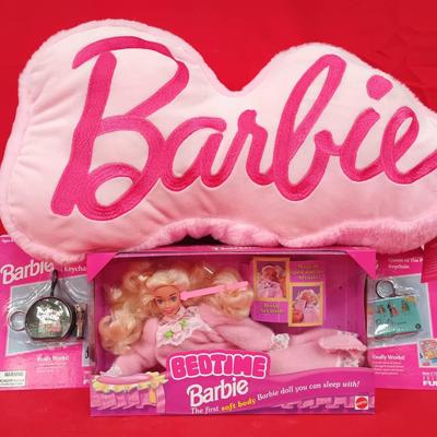Mattel "Bedtime Barbie" Soft Body Doll W/ Keychains And Plush Pillow