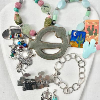 Various Southwestern Brooch Pins & Gemstone Bracelets 