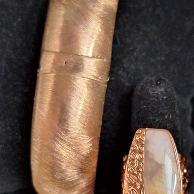 JCM Sterling Silver 925 Hinged Bangle Bracelet And Agate Ring
