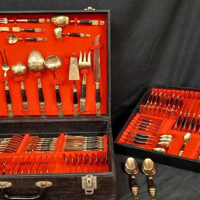 Vintage 101 Piece Brass/Horn "Samron" Flatware Set from Thailand 