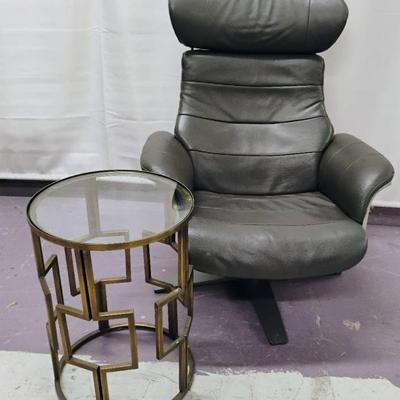 Living Room Plush Swivel Lounge Chair and Ottoman w/Adjustable Head Rest, w/ Glass Top Coffee Table