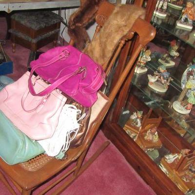 Steffans rocker with purses and furs