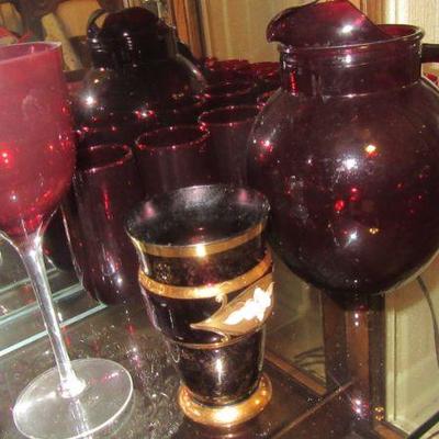 Steffans ruby red all pitcher and glass set