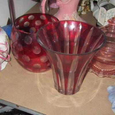 Steffans red cut to clear vases