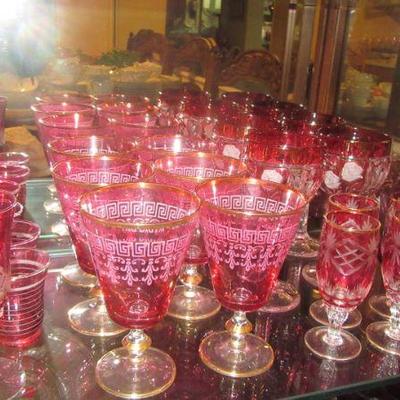 Steffans red cut to clear etched glasses and more
