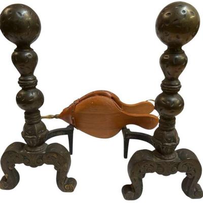 Antique andirons fire bellow
