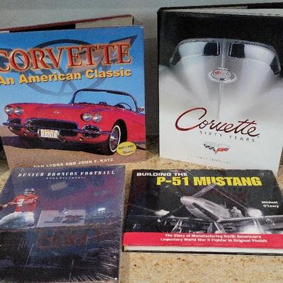 FOUR HARDBACK BOOKS CORVETTES, FOOTBALL