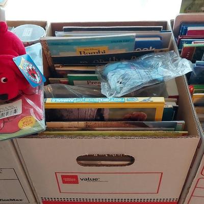 CASE OF STICKERS AND TWO BOXES OF CHILDREN'S BOOKS AND ACTIVITIES 
