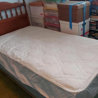 TWIN BED FRAME AND WOODEN HEADBOARD 