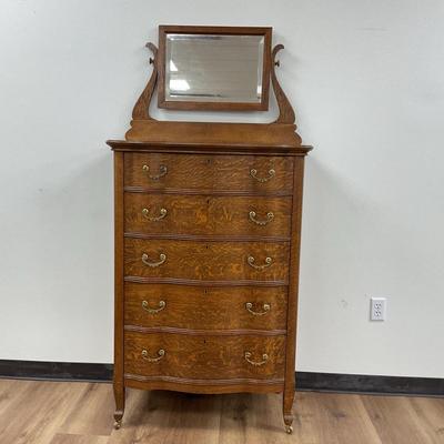 Oak Highboy With Mirror