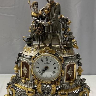 Lancini Pewter Lovers Mantle Clock From Italy 