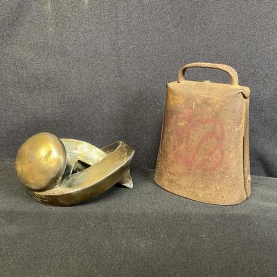 Brass Railroad Twites Spike Paperweight And Cowbell