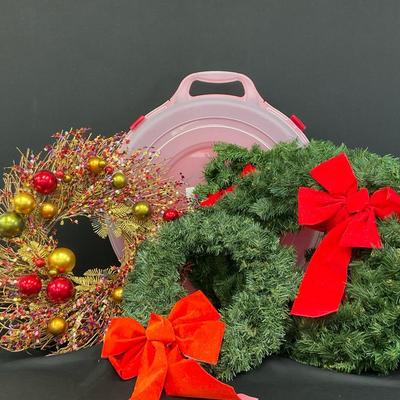 Christmas Wreaths And A Container 