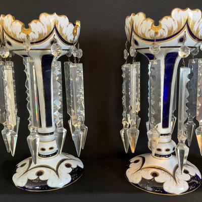 Vintage Pair Of Bohemian Crystal Glass Candelabras