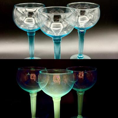 (4) Aqua Blue Margarita Glasses