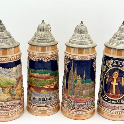 (4) German City Landmark Beer Steins – Handmade