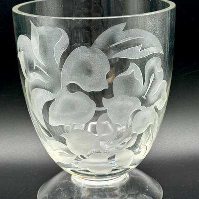 Franz Grosz Signed Etched Crystal Vase