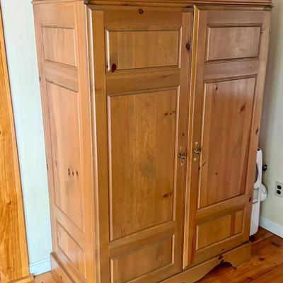 Large Pine Armoire with Interior Storage Drawers