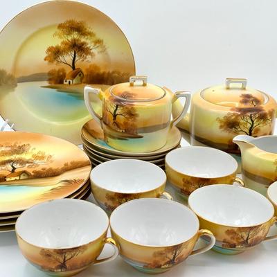 Noritake Hand-Painted Tea Set – Landscape Scene