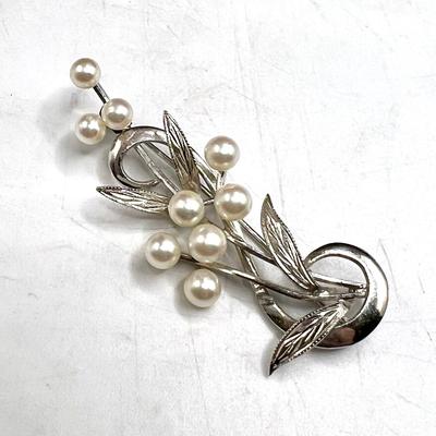 2” Silver Brooch with Pearls or Faux Pearls