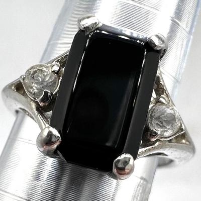 Vintage Avon Sterling Silver Black Onyx Cubic Zirconia Ring