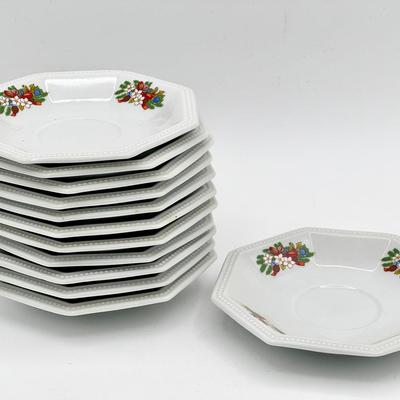(12) Fairfield Fine China Holiday Saucers – Octagonal