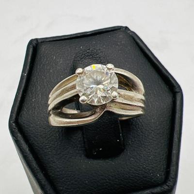 Vintage Cubic Zirconia Sterling Silver Solitaire — Size 5
