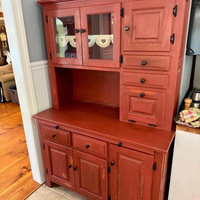 Primitive Red Painted Hoosier-Style Hutch